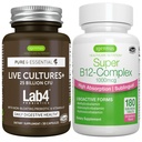 Live Cultures+ Lab4 Probiotics + Super B12-Komplex, Vegan Bundle, 25 Billion CFU Lactobacillus Acidophilus und Bifidobacterium + Hohe Absorption Sublingual B12, von Igennus