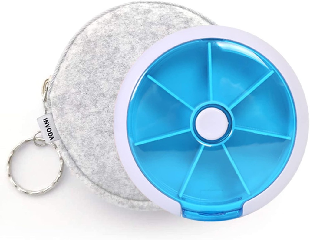 Pill Organizer Reise Pillen Fall für Geldbörse Tragbare Medizin Fall Kleine Wochen Pille Box für Vitamine/Fish Oil/Pills/Ergänzungen (Blau+Bag)