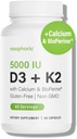 Noophoric D3 K2 Vitamin 5000 IU - Vitamin K2 100 mcg MK7, Calcium, BioPerine - Knochengesundheit und Immununterstützungsergänzung - Glutenfrei, Non-GMO - Vitamin D3 K2 Supplement (60 Portionen)