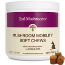 Real Mushrooms Mobility Chews für Hunde & Katzen – Green Lipped Mussel & ErgoGold Mushroom Blend – Dogs & Cat Vitamins Treats for Active Routines – Joint, Hip & Flexibility Support – 240 ct Supplement