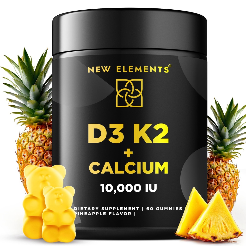 Vitamin D3 K2 Gummi 10000 IU mit Kalzium 100mg - VIT D3 für Erwachsene - Mk7 Vitamin K2 100mcg - Vitamin D Beilage für Männer und Frauen - Vegan Gluten Free Non-GMO