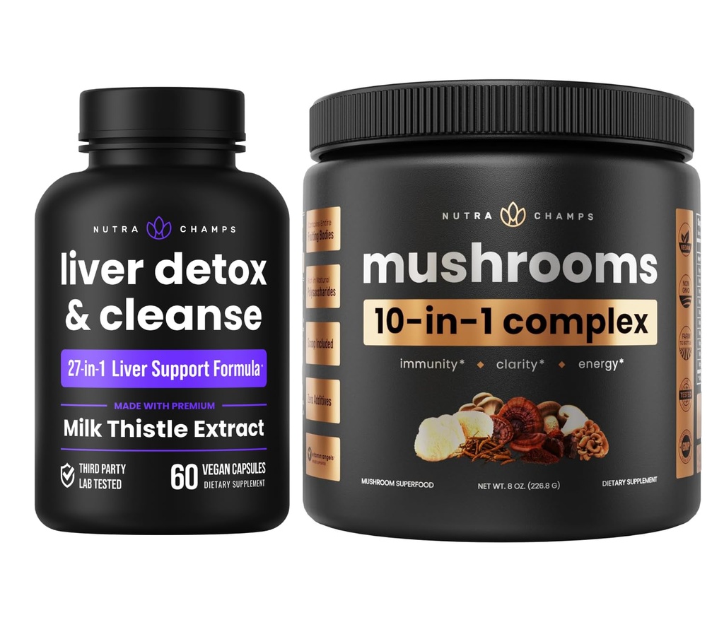 NutraChamps Détox du foie et poudre de champignons - Cognition, Detox & Immunity Bundle