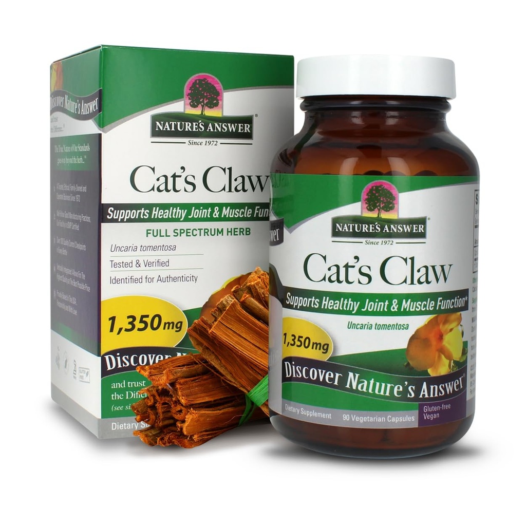 Nature's Answer Cat's Claw Inner Bark | Full Spectrum Herb | Unterstützt gesunde Gelenk- und Muskelfunktion | Glutenfrei, Vegan/Vegetarisch & Kosher zertifiziert | 90ct Kapseln