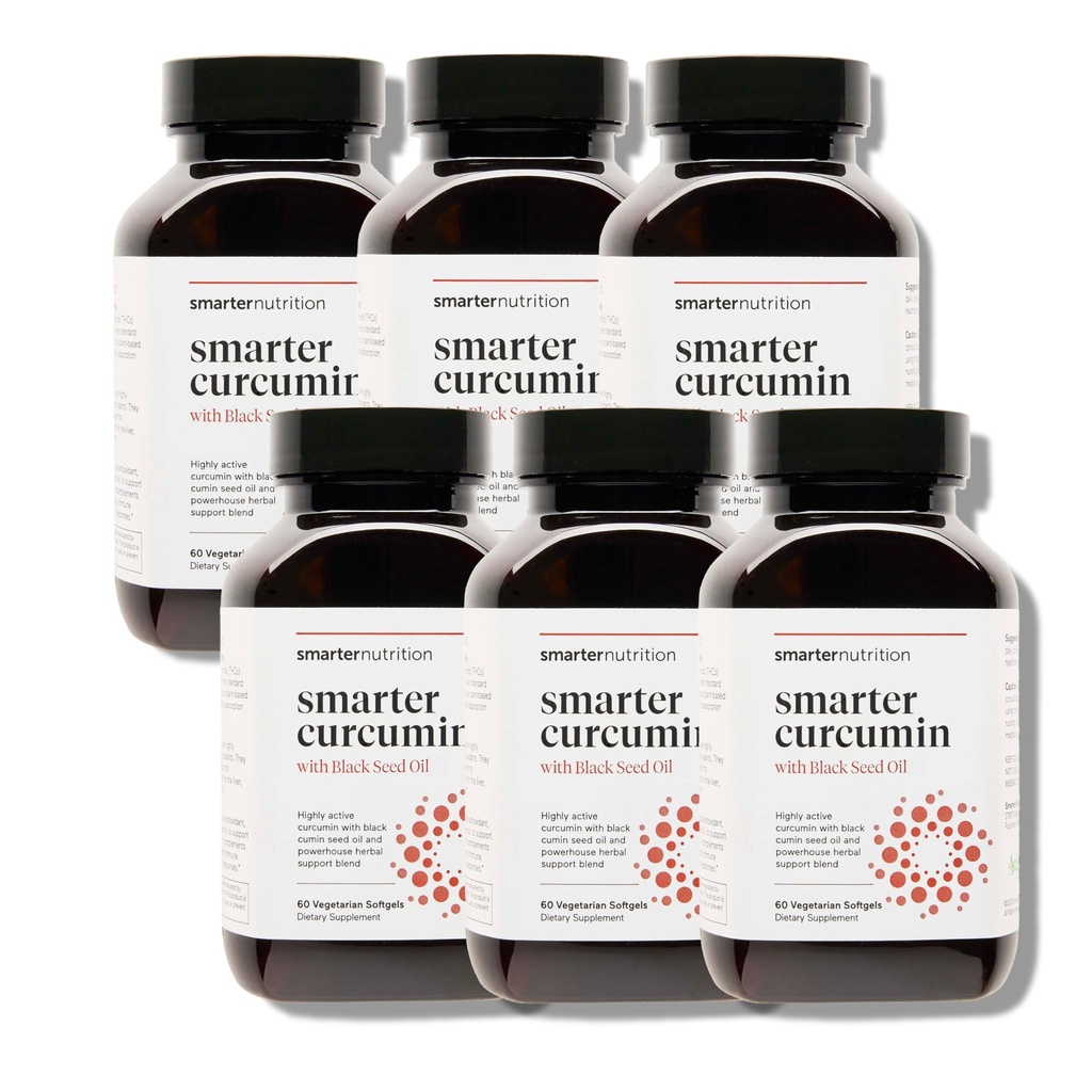 Smarter Nutrition Curcumin Softgels - Vegan High Absorption 400 mg Curcumin Supplement Standardisiert auf 95% Tetrahydrocurcuminoide + Schwarzes Saatgut Öl & Ginger für Gelenk- & Immungesundheit - 360 Ct