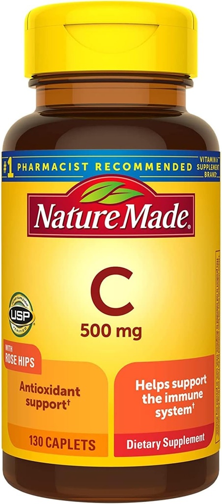 Nature Made Vitamin C 500 Mg Caplets mit Rose HIPS, 130 Tabletten (Pack von 3)