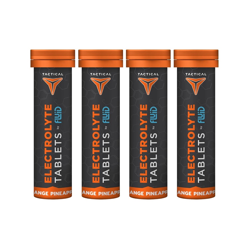 Fluid Tactical- Effervescent Hydration Tablets, Electrolyte Replacement & Dehydration Prevention, 4 Pack, 40 Servings (Orange Pineapple)