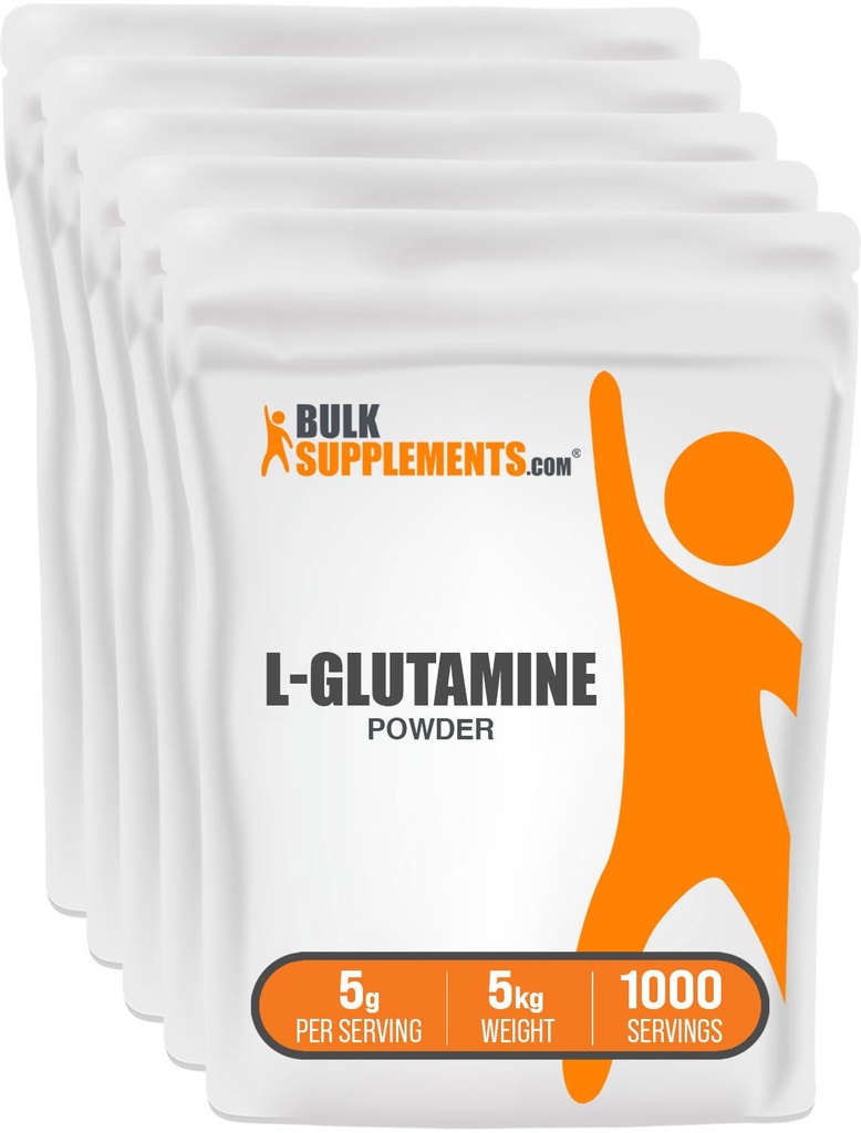BulkSupplements.com Poudre de L-Glutamine - Supplément de glutamine, pour la récupération et la santé des guts - Sans aromatisé et sans gluten, 5g (5000mg) par portion, 1kg (paquet de 5) (11 lb)