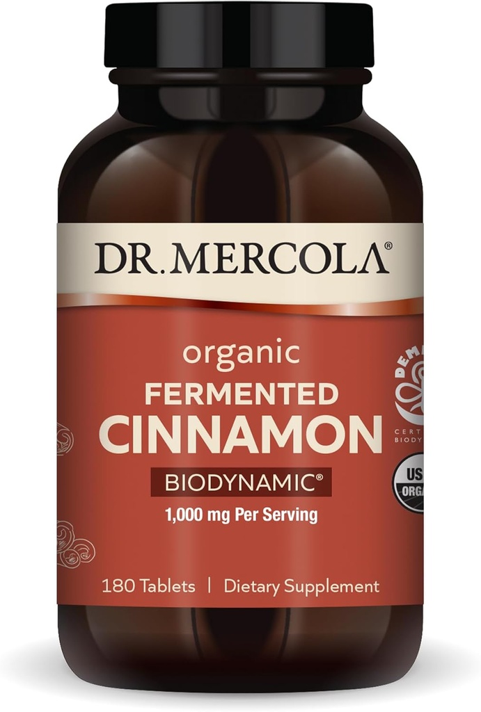 Dr. Mercola Biodynamic Organic Fermented Cinnamon - Unterstützt Metabolic Health - High-Flavonoid Cinnamon Extract - USDA Organic, Non-GMO, Gluten-Free & Soy-Free - 180 Tabletten