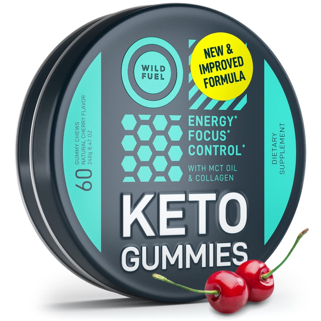 MCT Oil Keto Gummies Métabolisme de collagène Booster - Pré entraînement Gummy Energy Chews Keto Candy - énergie physique et mentale, faible teneur en glucides, faible teneur en calories - 60 Gummes de collagène de cerise pour les femmes et les hommes