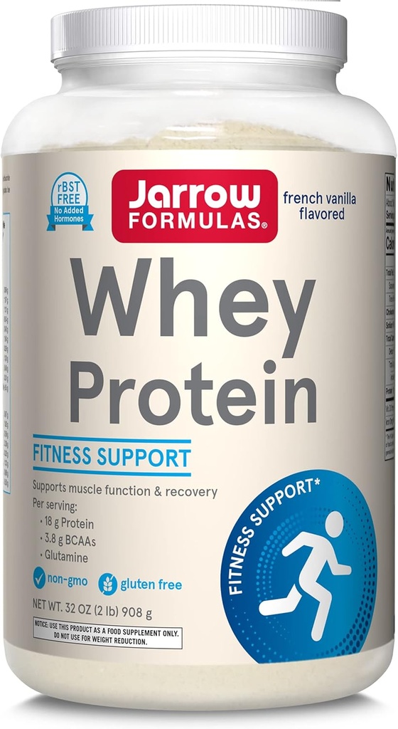 Jarrow Formeln Whey-Protein mit 18 g Protein, 3,8 g BCAAs, & Glutamin, Nahrungsergänzungsmittel für Muskelfunktion und Erholungsunterstützung, 32 oz Vanilla Flavored Powder, ca. 36 Tage Versorgung