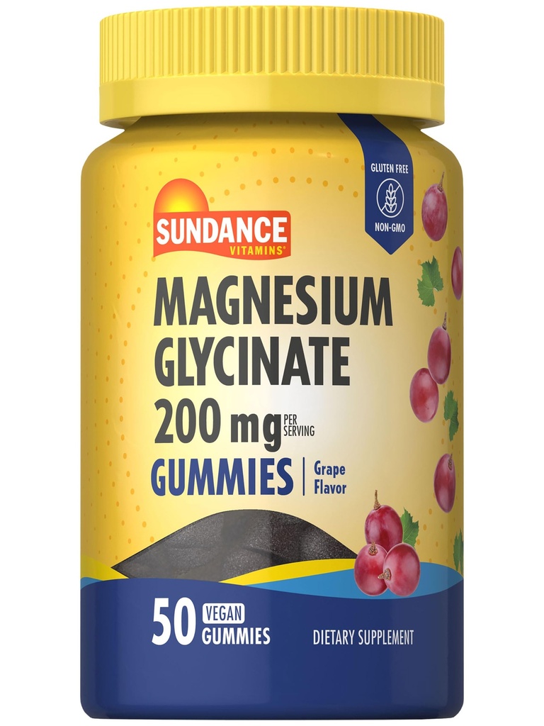 Sundance Magnesium Glycinate Gummie | 200mg | 50 Count | Grape Flavor | Vegan, Non-GMO und glutenfreie Ergänzung