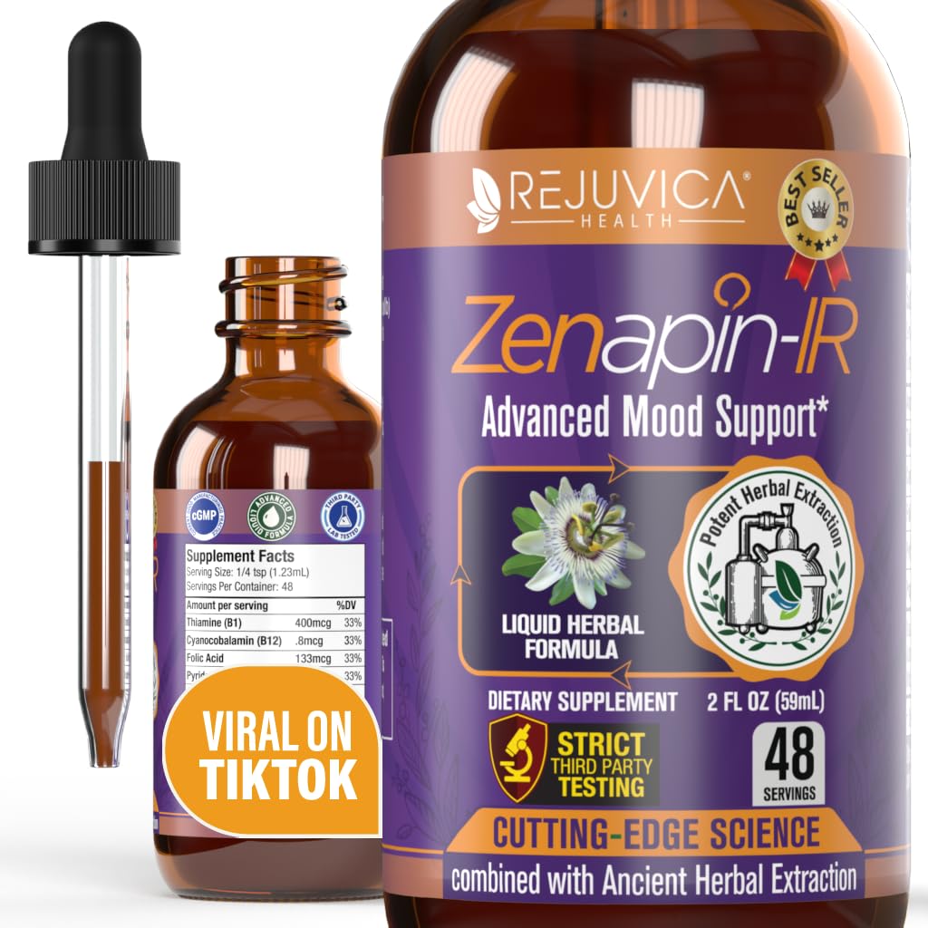 Rejuvica Santé Zenapin IR - Supplément liquide de soutien d'humeur avancé - Kava Kava, Ashwagandha, Passionflower, Camomille, B-Vitamines & More