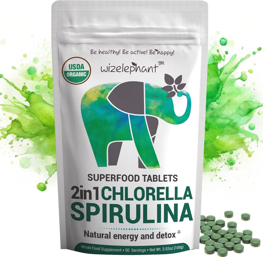 Organic Spirulina Chlorella Tablets - 50 Servings - 2-in-1 Superfood Algae Supplement for Natural Immune Support, Detox and Energy Boost. Broken Cell Wall. Organic Chlorophyll. Espirulina