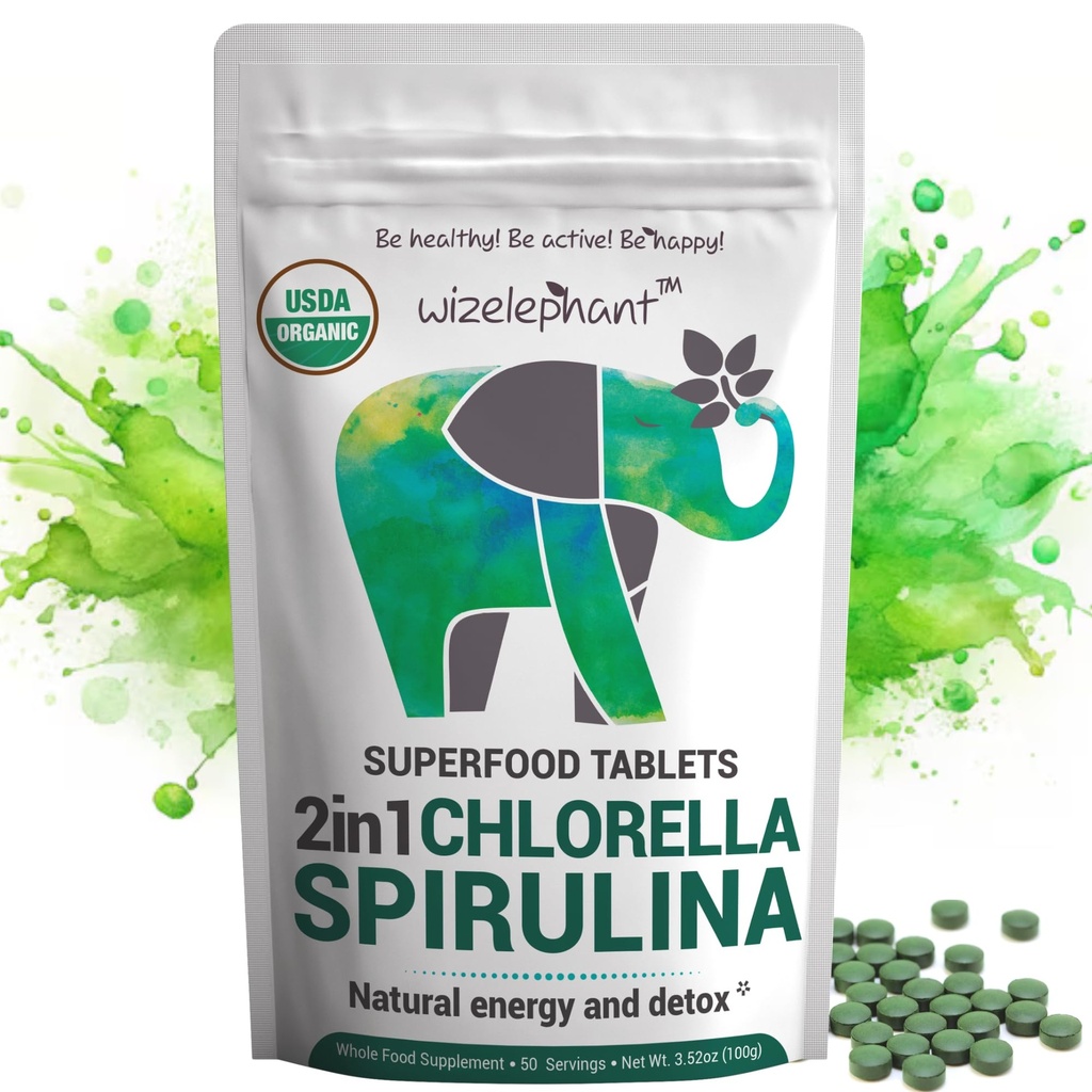 Organische Spirulina Chlorella Tabletten - 50 Portionen - 2-in-1-Superfood-Algenergänzung für natürliche Immununterstützung, Detox und Energieschub. Organisches Chlorophyll. Espirulina