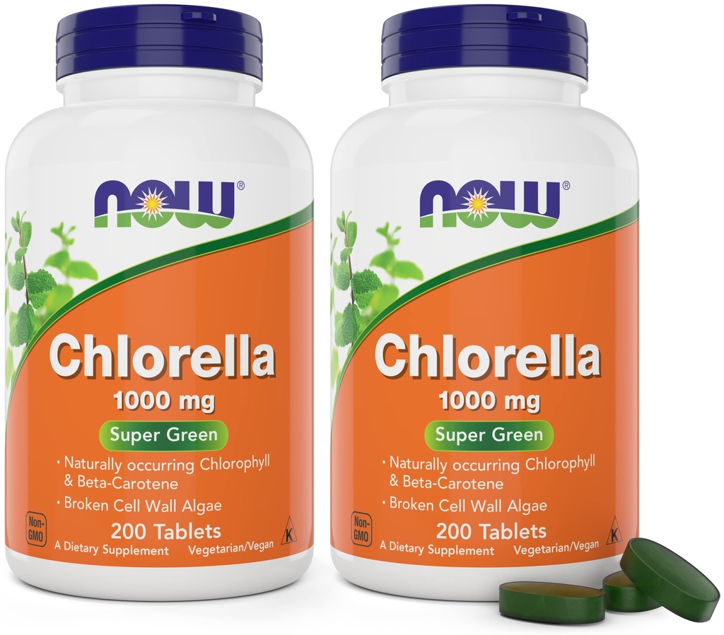 Jetzt Chlorella 1000mg Tabletten - 200 Count (Pack von 2) - Natürliche ätzende Chlorophyll, Beta-Carotene - Non-GMO, Vegan - Grüne Super Nahrungsergänzung für Frauen und Männer