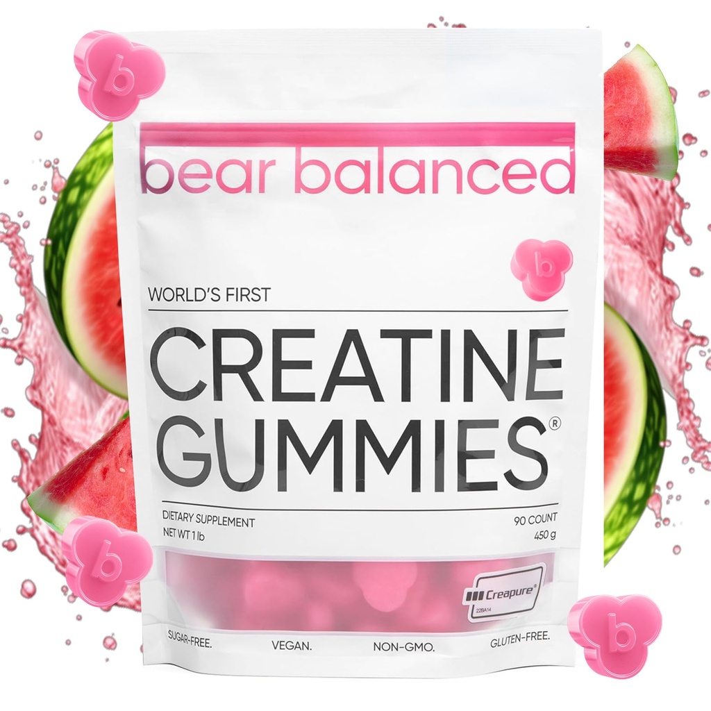 Gommies créatine équilibrées pour les hommes et les femmes - Creapure® Creatine Monohydrate, L-Theanine, L-Tyrosine et B12 pour la croissance musculaire, la force, la concentration, l'énergie et la santé - faible teneur en calories, sans sucre et végétalien