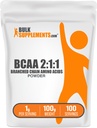 BulkSupplements.com BCAA 2:1 Pulver - Verzweigte Kette Aminosäuren, BCAAs Aminosäuren Pulver - Unflavored & Glutenfrei, 1g pro Servierung, 100g (3,5 oz) (Pack von 1)