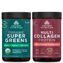 Antike Ernährung Bio Supergreens Pulver, Greens Flavor, 25 Servierungen + Multi Collagen Protein Pulver, Erdbeere Limonade, 24 Servierungen