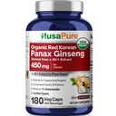 NusaPure Red Korean Panax Ginseng 20:1 Extrakt, 450 mg Äquivalent zu 9.000 mg 180 Veggie Caps (USDA Organic, Non-GMO, Vegan, Vegetarisch, Bioperine)