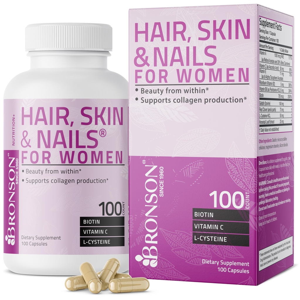 Bronson Haar, Haut und Nägel mit Biotin Extra Kraft Vitamin Ergänzung für Frauen, 100 Kapseln