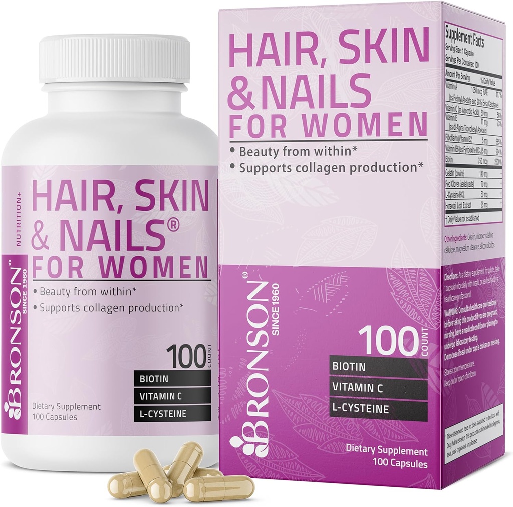 Bronson Haar, Haut und Nägel mit Biotin Extra Kraft Vitamin Ergänzung für Frauen, 100 Kapseln