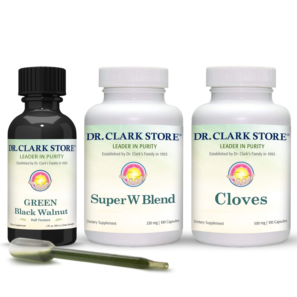 Dr Clark Store Kit de soutien et de nettoyage intestinal - avec la teinture verte originale des noyers noirs, Wormwood et Cloves-Aides maintenir la fonction intestinale optimale