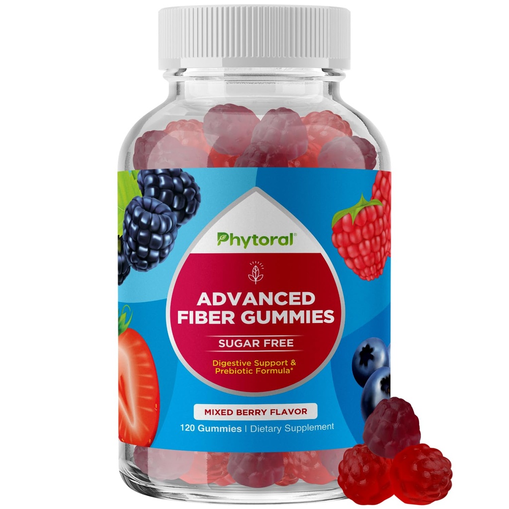 Fiber Gummies für Erwachsene - Chicory Root Supplement mit präbiotischer Unterstützung für Gut & Verdauungs-Gesundheit - Soluble Digestion Capsules for Stomach Regulation & Immune Aid - Sugar Free & Vegan - 120 Count