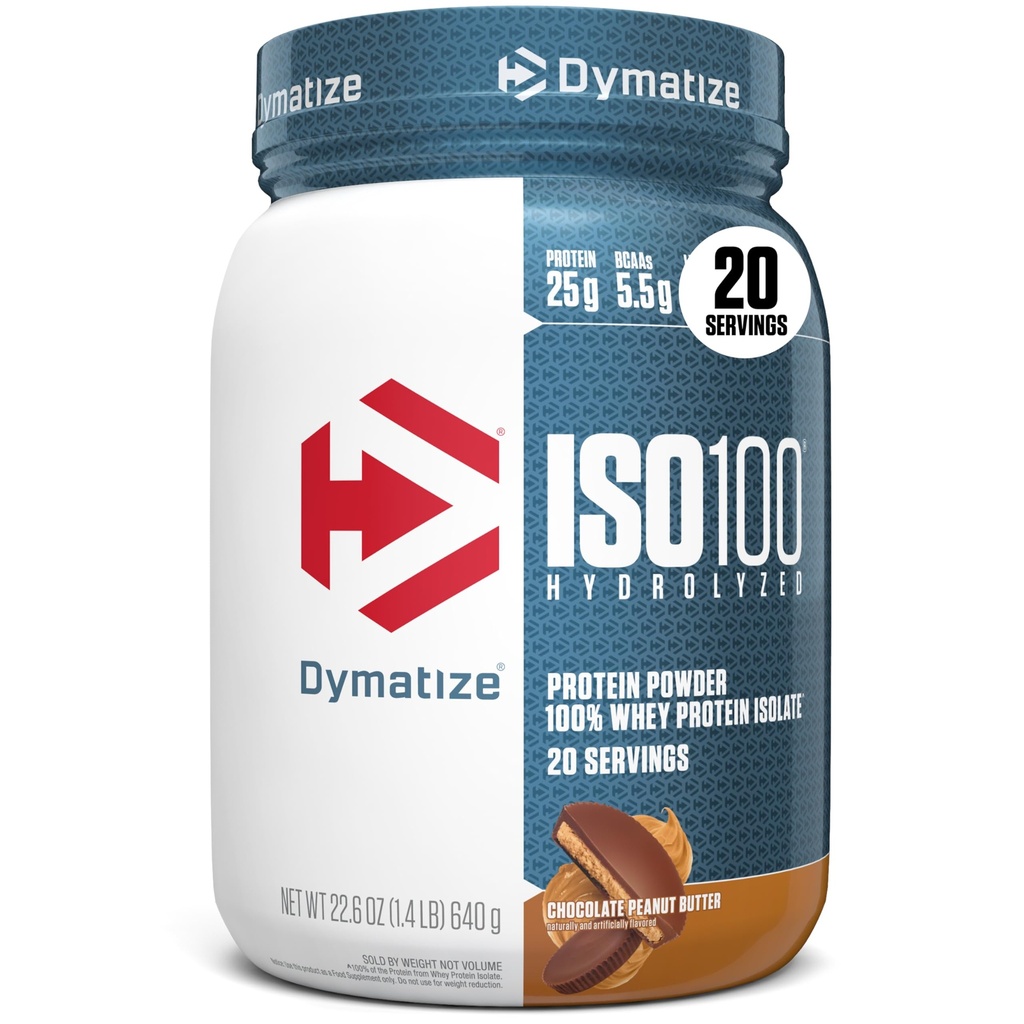 Dymatize ISO100 Whey Protein Pulver Isolieren, Schokolade Peanut Butter, 25g Protein, 5.5g BCAAs, Weniger als 120 Cal., Glutenfrei, 1g Fett, 1g Zucker, 2g Carb (20 Servierungen)