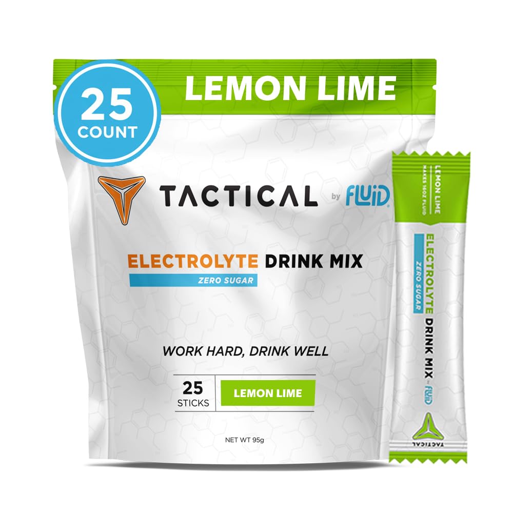 Fluide tactique - Zéro sucre, poudre d'électrolyte kéto, emballages d'hydratation, fabriqués aux États-Unis (Lemon Lime, 25 comtes)