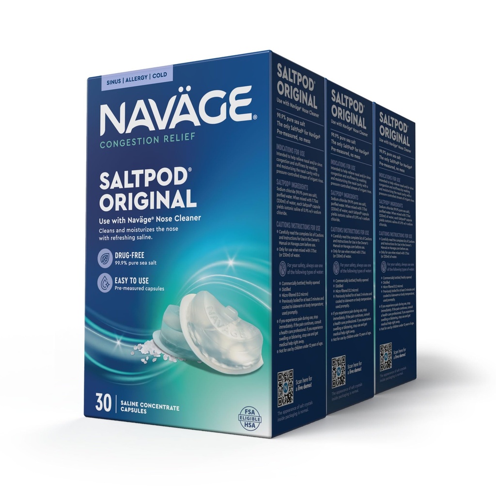 Navage SaltPod Bundle 3 30-Packs (90 SaltPods) - Navage Salt Pod Recharges Uniquement - exclusivement conçu pour le système d'irrigation nasale Navage - Sinus Rinse et Saline Pods pour un soulagement rapide et apaisant