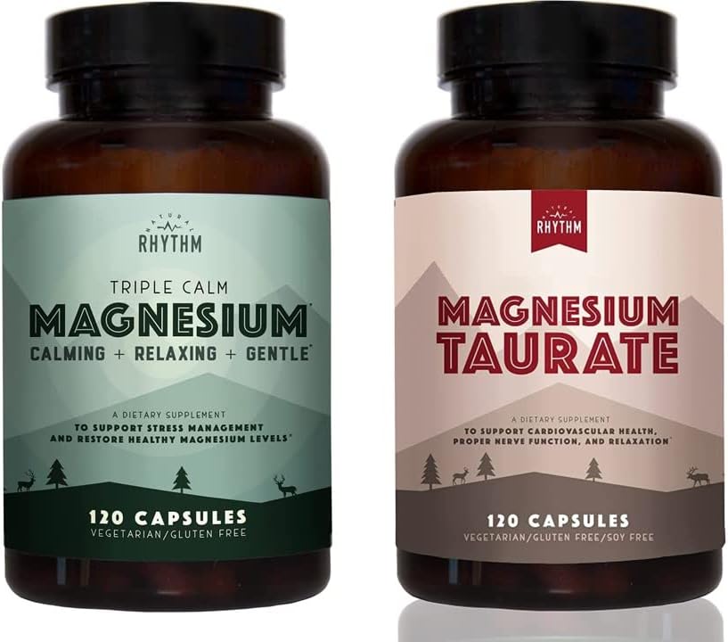 Natural Rhythm Day & Night Bundle - Triple Calm Magnesium 150mg, 120 Kapseln + Magnesium Taurate 750mg (150mg Elemental Magnesium) 120 Kapseln