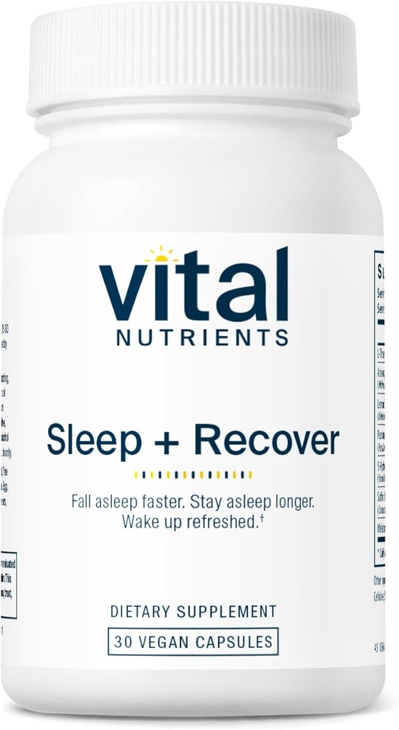 Nutriments vitaux Sommeil + Récupérer - Supplément végétalien - Soutien du sommeil - Melatonine, Ashwagandha et L-Theanine - Sans gluten, sans lait et sans soja - 30 capsules
