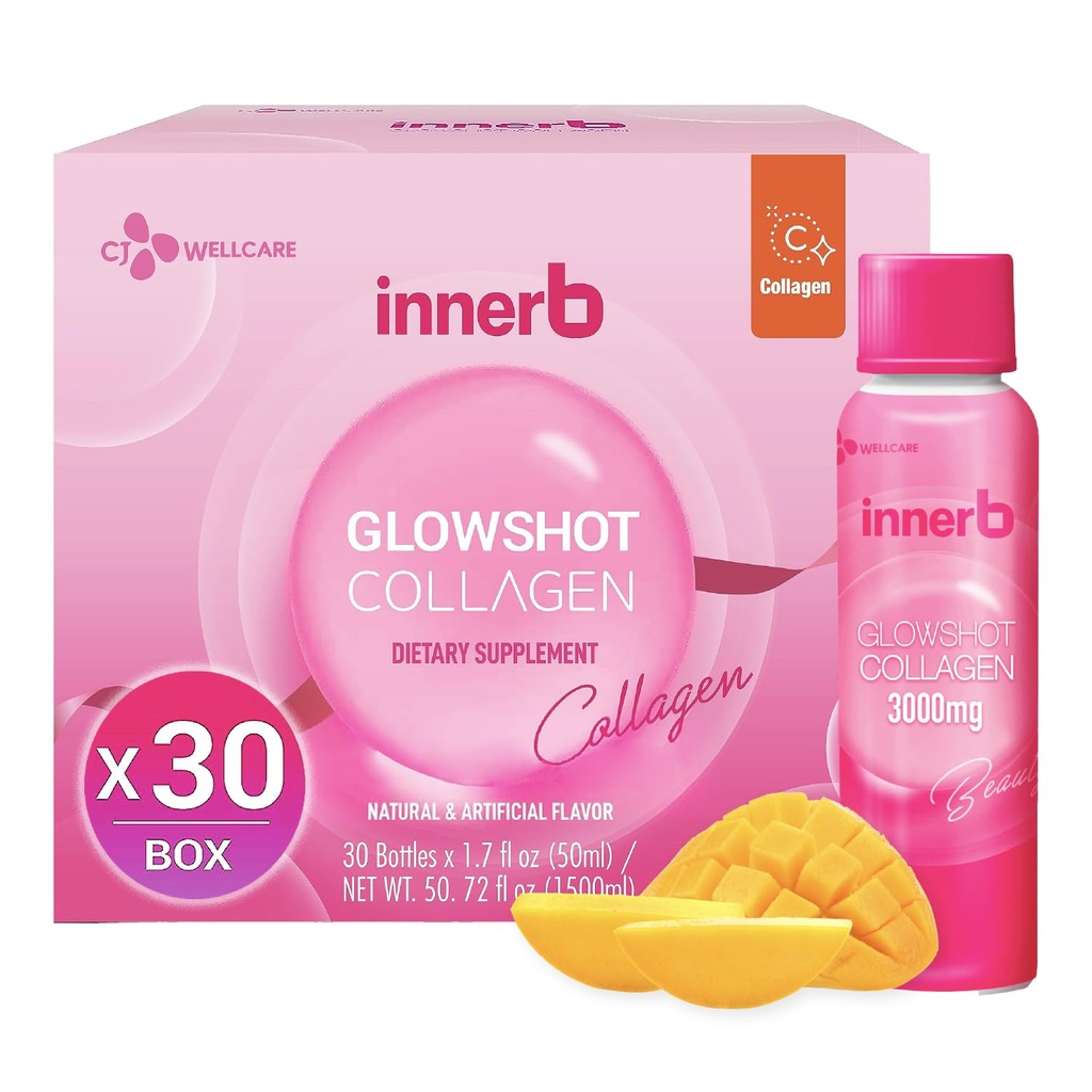 CJwellcare Innerb Glowshot Collagen (50.7 fl oz, 30 Servierungen) - Marine Liquid Collagen für Damen, 3.000mg Collagen Peptide, Collagen Shots für hohe Absorption, Haar, Haut und Nails Supplement
