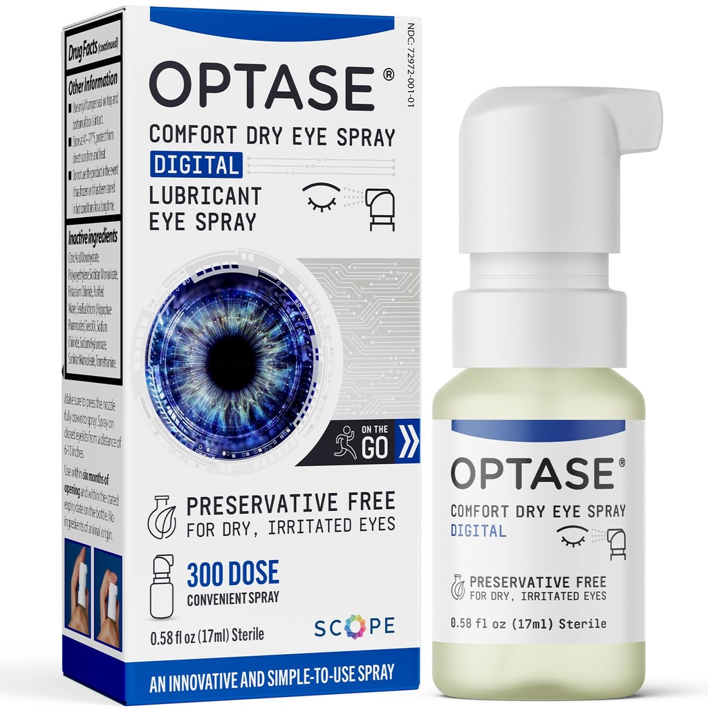 Optase Comfort Dry Eye Spray - Konservierungsfreie künstliche Tränen Tropfen Alternative - trockene Augentropfen in einem bequemen Spray - Mehrzweckflasche, Kontaktlinsen sicher - .58 fl oz