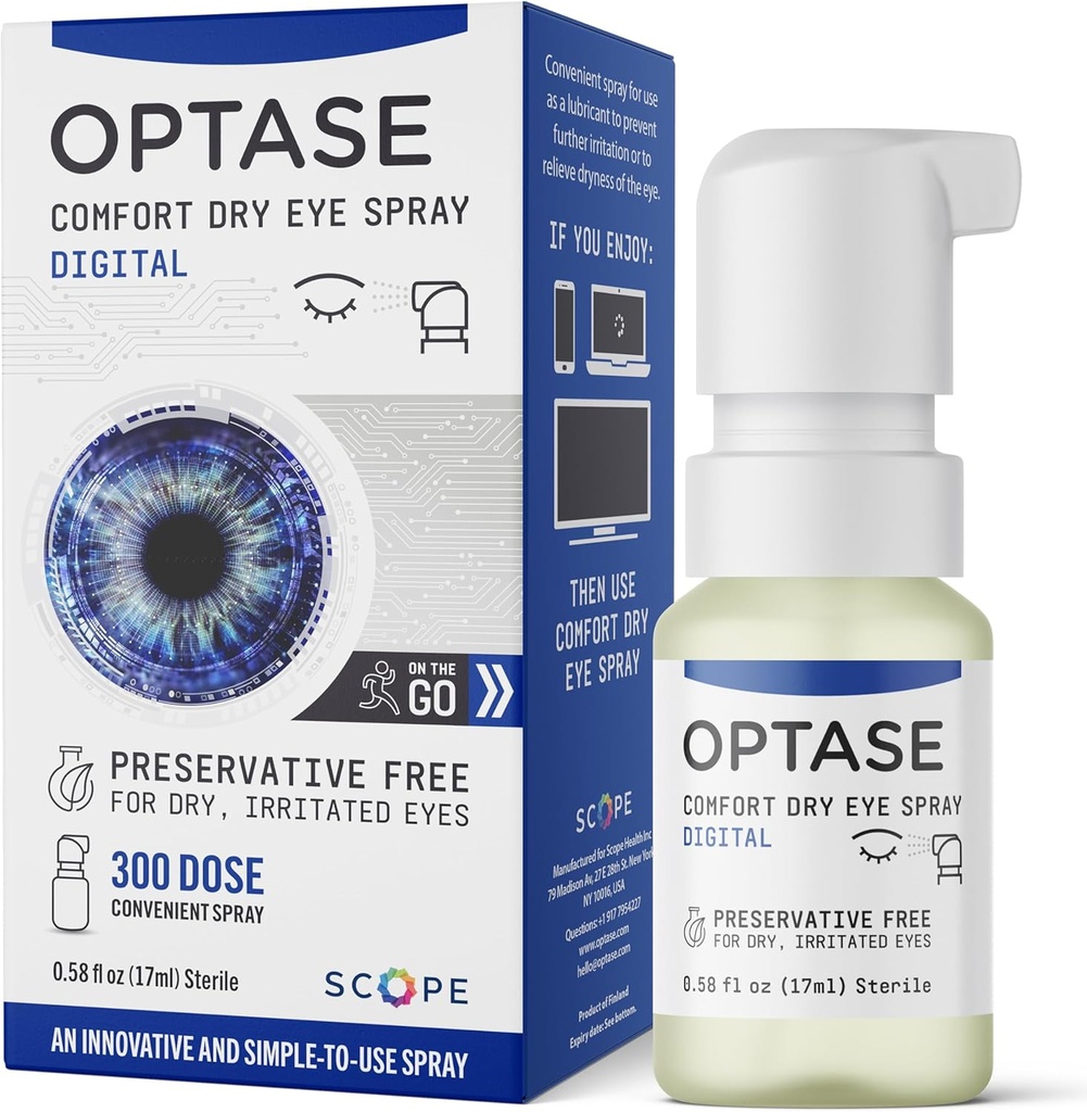 Optase Comfort Dry Eye Spray - Konservierungsfreie künstliche Tränen Tropfen Alternative - trockene Augentropfen in einem bequemen Spray - Mehrzweckflasche, Kontaktlinsen sicher - .58 fl oz