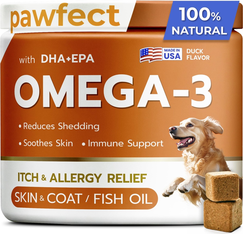PAWFECTCHEW Fischöl Omega 3 für Hunde - Allergy Relief - Gelenke Gesundheit - Itch Relief, Shedding - Haut- und Mantelergänzung - Alaskan Lachsölkäse - Omega 3 6 9 - EPA & DHA Fettsäuren
