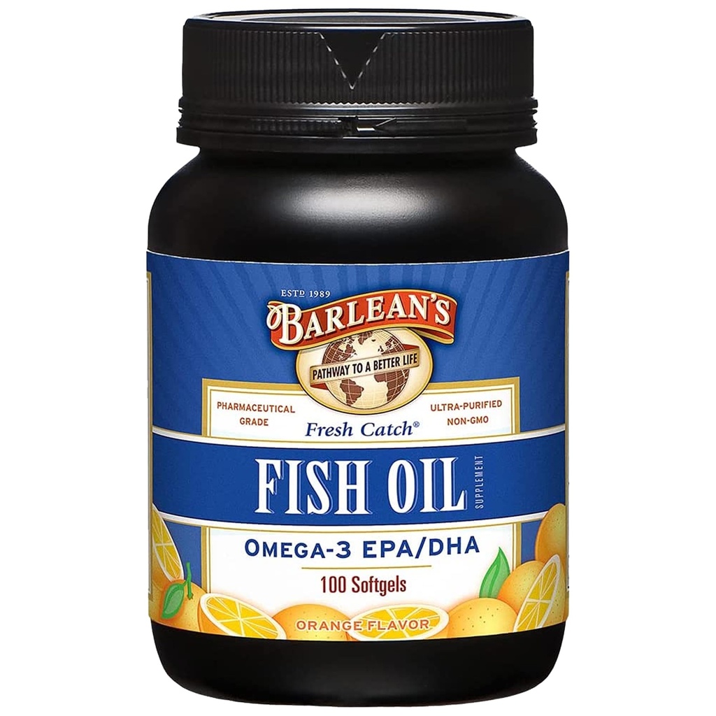 Barleans Omega 3 Fish Oil Supplements, Supplement Softgels für Männer und Frauen, 600mg EPA und DHA Fettsäuren, Orange Flavored, 100 Count