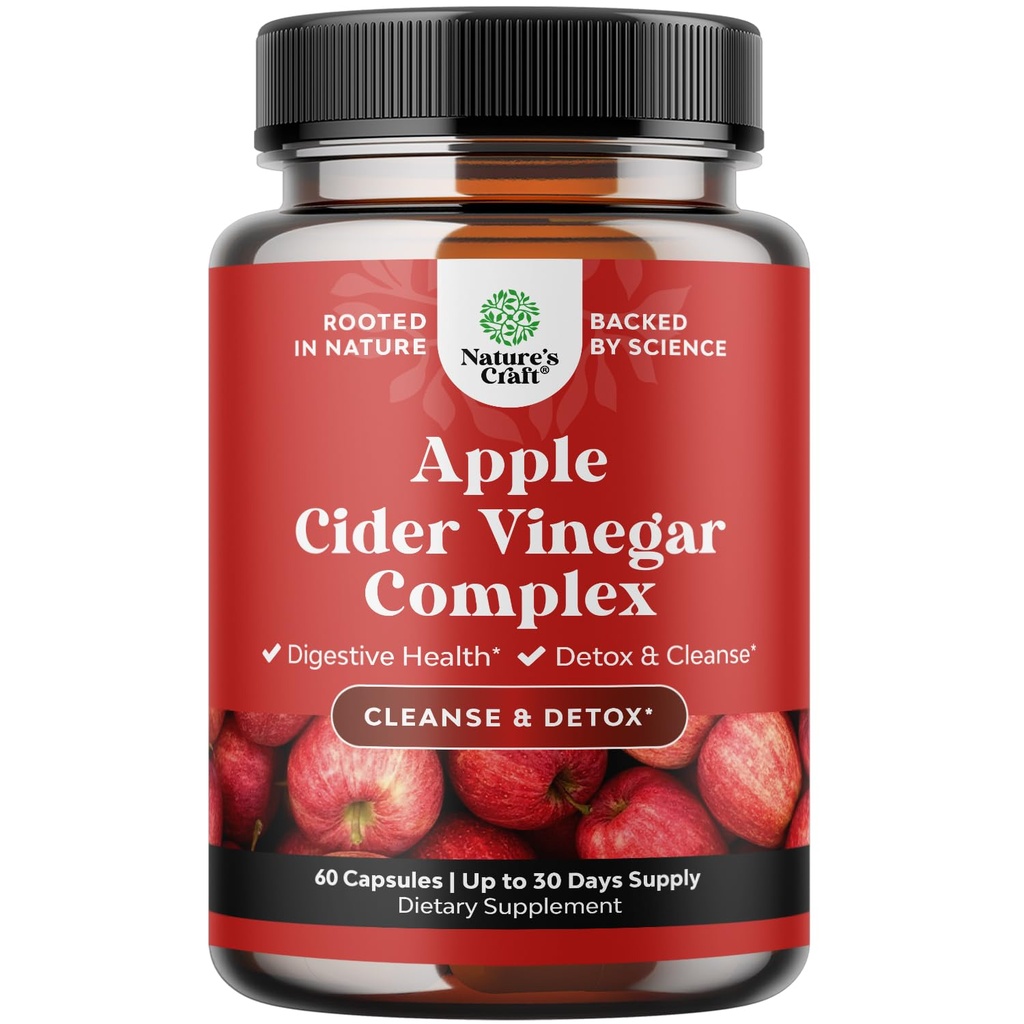 Apple Cider Essig Kapseln reinigen - ACV Cleanse und Detox Pillen für Gut und Verdauungsgesundheit mit Slimming Cayenne - Extra Strength ACV Kapseln für Gut Cleanse und Vollkörperentgiftung (30 Portionen)