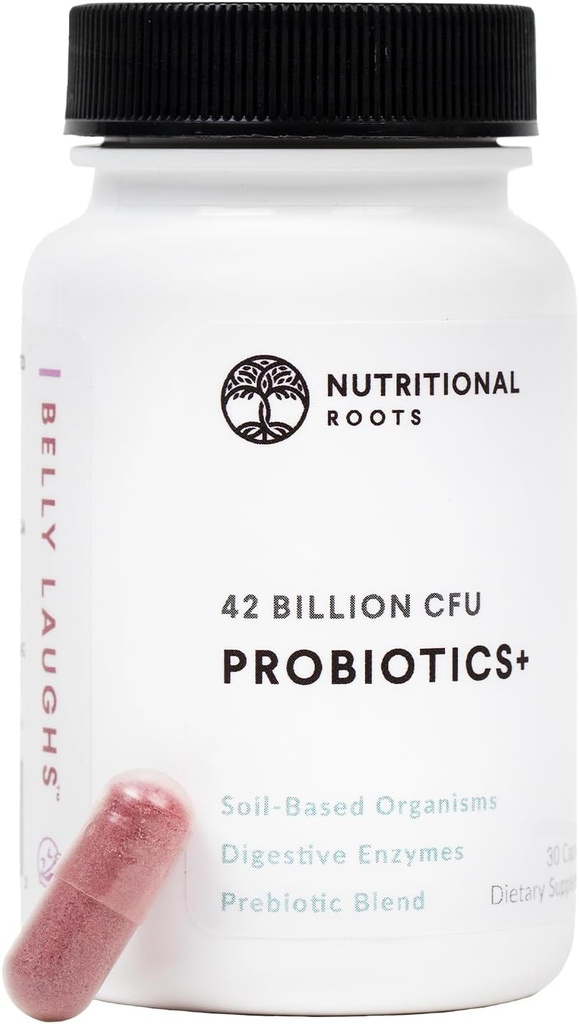Ernährungswurzeln - Probiotika + - Bodenbasierte Organismen, Probiotika, Präbiotika - Verdauungsenzyme - Delay Release - Nahrungsergänzung - 1 Monat Versorgung - 30 Kapseln