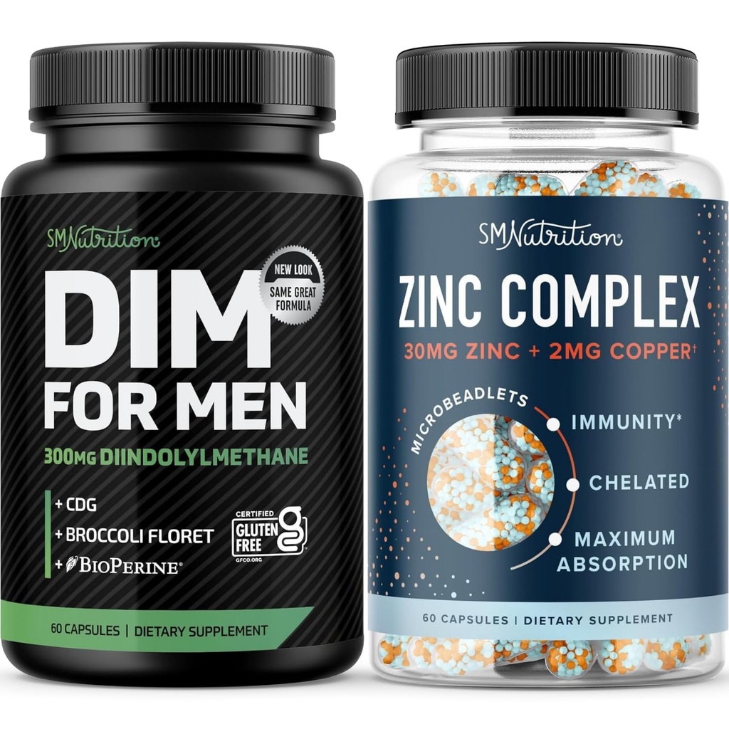 Testosterone Zinc Complex & 300mg DIM Supplement for Men for Estrogen Metabolism and Testosterone Support | Microbeadlet Zinc Supplement (60 Servings) with DIM Complex for Men (60 Servings)