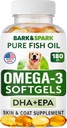 BARK&SPARK Omega 3 für Hunde - 180 Fish Oil Softgels für Hundehedding, Haut Allergy, Itch Relief, Hot Spots Behandlung - Gemeinsame Gesundheit - Haut und Mantel Supplement - EPA & DHA Fettsäuren - Lachsöl