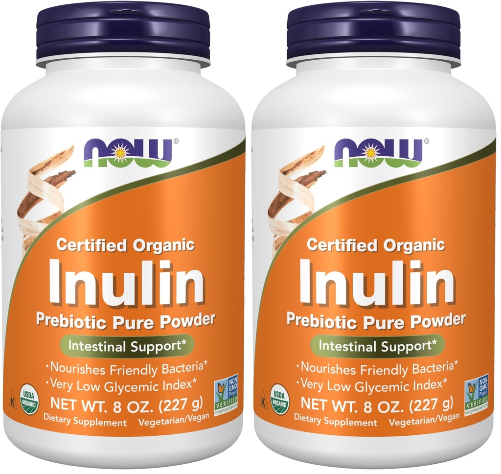 JETZT Ergänzungen, Inulin Prebiotic Pure Powder, Certified Organic, Non-GMO Project Verified, Intestinal Support*, 8-Ounce (Pack von 2)