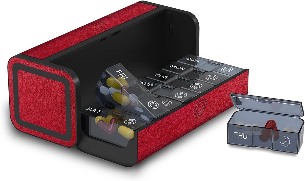 Organisateur de pilules 2 fois par jour, Am Pm deux fois par jour Pill Case, Détachable Large Travel Pill Box 7 Day, Pill Container hebdomadaire pour supplément de vitamine médecine Huile de poisson (Rouge)