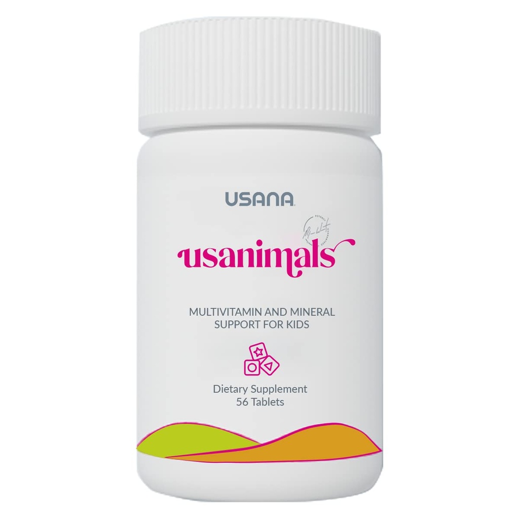 USANA Usanimals Multivitamin für Kinder - Tägliche Kautabletten mit Vitaminen A, C, D, E, B6, B12, Zink, Eisen - Unterstützt Immun-, Knochen- und Gehirngesundheit - essentielle Nährstoffe für Alter 2-12 - 56 Tabletten