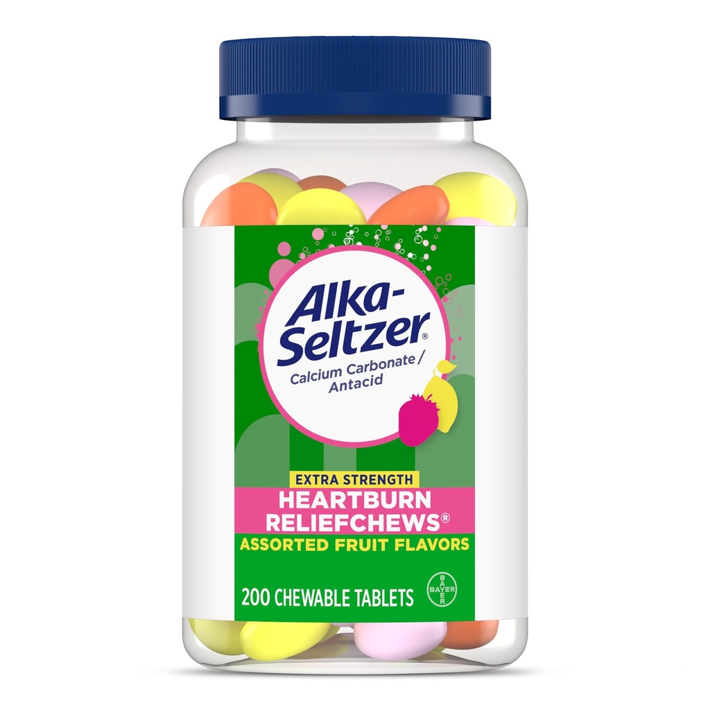Alka-Seltzer Extra Strength Sodbrenn ReliefChews, Antacid für schnelles Sodbrennen & Säure Verdauungshilfe Auf dem Go, 200 Ct