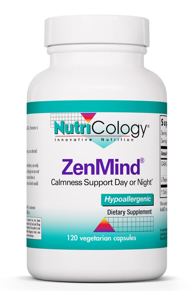 Nutricologie Supplément ZenMind - Soutien de la calamité, jour ou nuit, GABA, L-Theanine, Hypoallergénique, Capsules végétariennes - 120 Compte