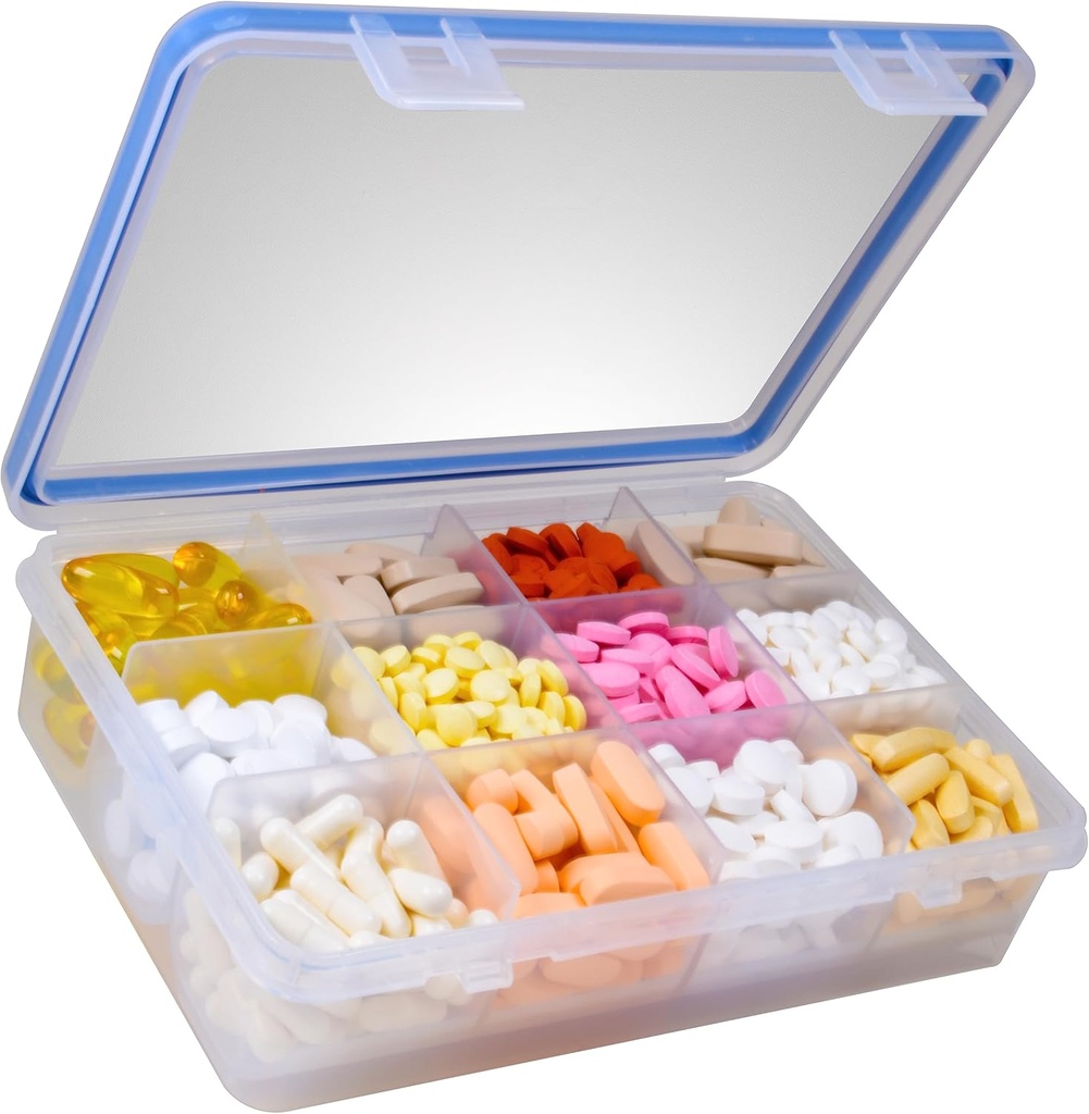 GMS 12 Compartment Vitamin Pill Organizer - Große Größe Geeignet für mehrere Ergänzungen & Tablets - Sicheres, sicheres Design mit Easy Locking Lid - Medizin Schrank Organizer &amp; Ideal für Reisen