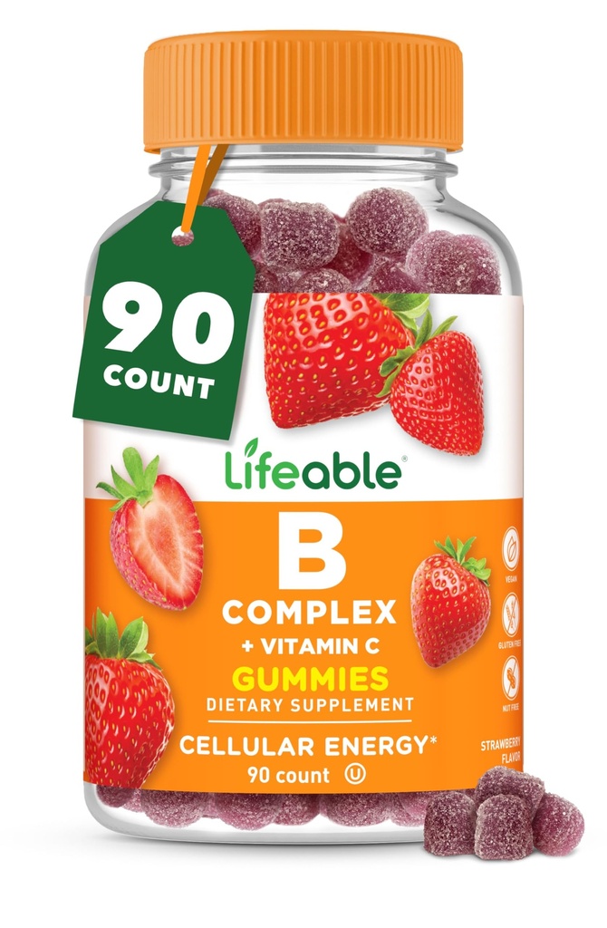 Lebensfähige Vitamin B Complex Gummis für Erwachsene | mit Vitamin C | Great Tasting Vitamin B Gummies | für Energie und Nervensystem | Vegan B Complex Vitamine für Frauen, Männer | 90 Gummie