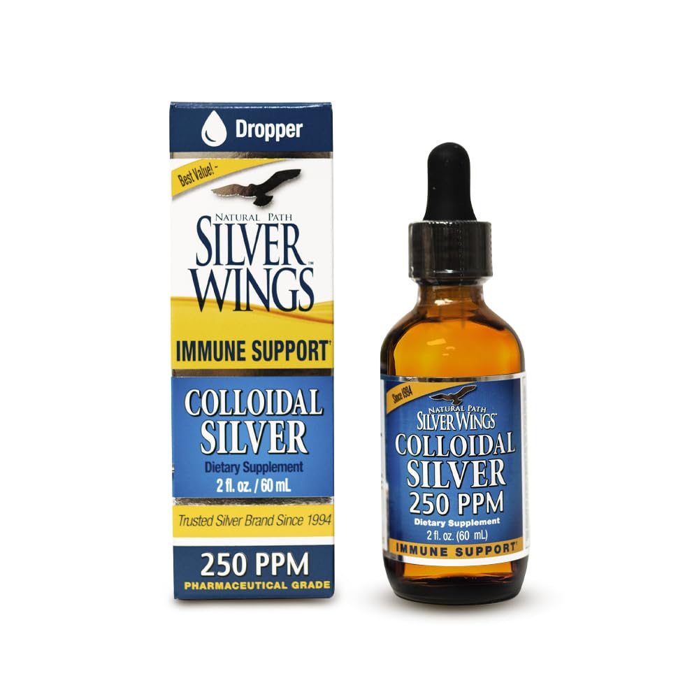 Natural Path Silver Ailes Colloïdal Argent Liquid - Supplément de soutien immunitaire amélioré - 250ppm (1250mcg) - 2oz goutteur
