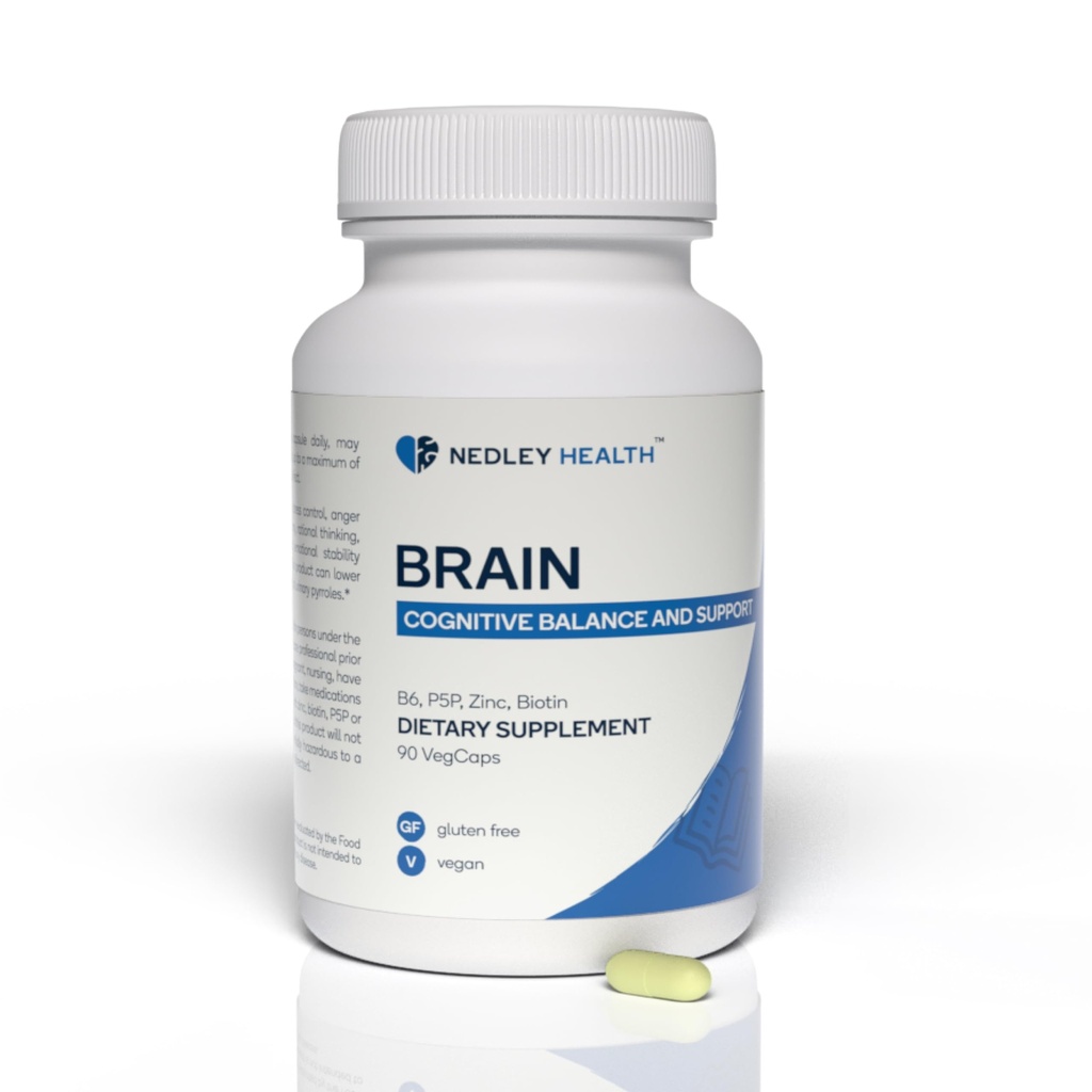 Gehirn - Balanced Neurotransmitter Support Supplement - Zink, B6, Biotin für kognitive Funktion - 90 Veggie Kapseln (Brain)